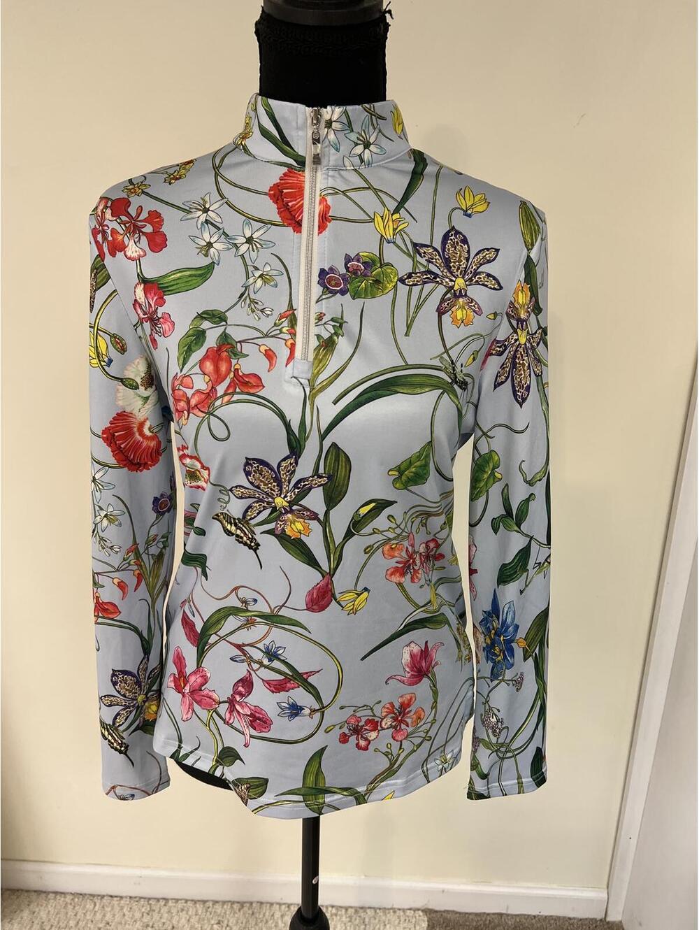 Floral Print Long Sleeve Quarter Zip Pullover Top